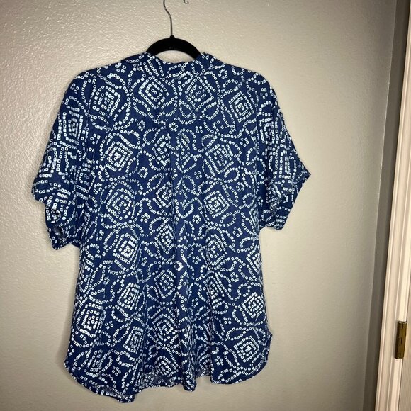 Lands' End Geo Pattern Blue and White Blouse - Picture 7 of 7